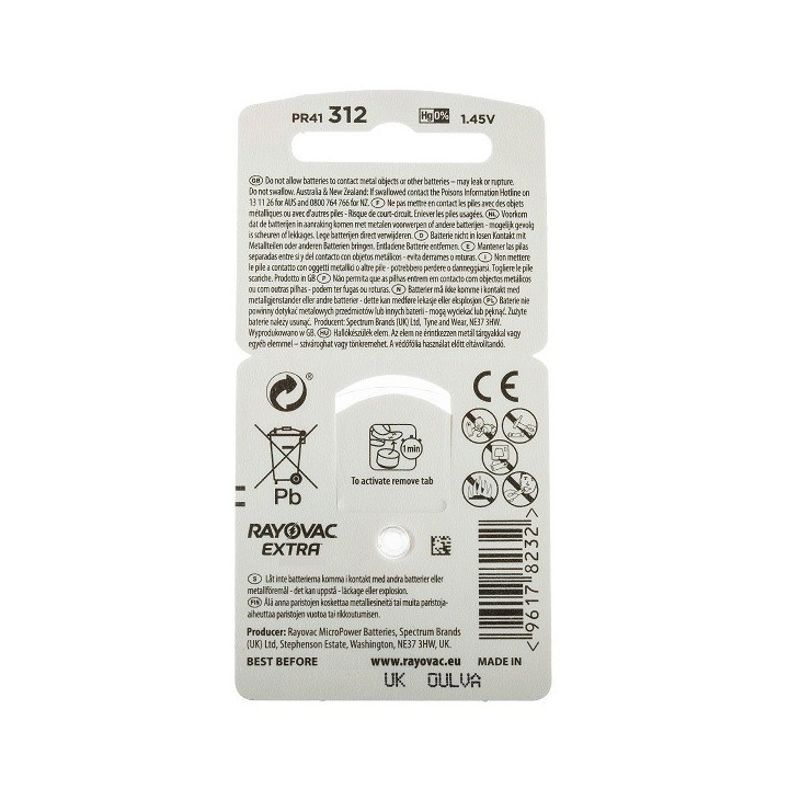 POWERDEAL 120 STUKS RAYOVAC EXTRA 312, PR41 HOORBATTERIJEN