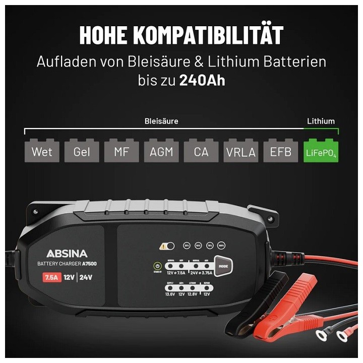 INTELLIGENT CHARGER LEAD/LIFEPO4 12-24V - 7,5A