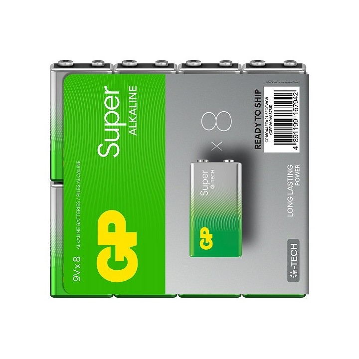 8 STUKS GP1604AS, 6LR61 9VOLT SUPER ALK.