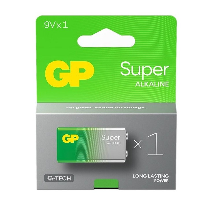 GP 9VOLT, 6LR61, SUPER ALKALINE G-TECH
