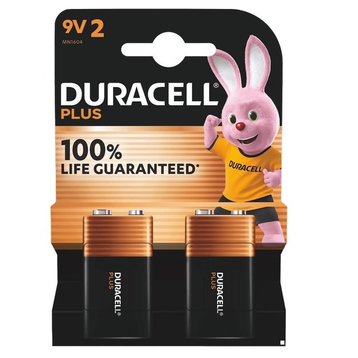 2 STUKS DURACELL PLUS MN1604, 6LR61, 9VOLT