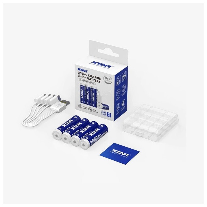 4 STUKS XTAR 14500 AA 1,5V. 3000mAh protected USB-C