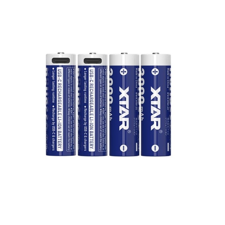 4 STUKS XTAR 14500 AA 1,5V. 3000mAh protected USB-C