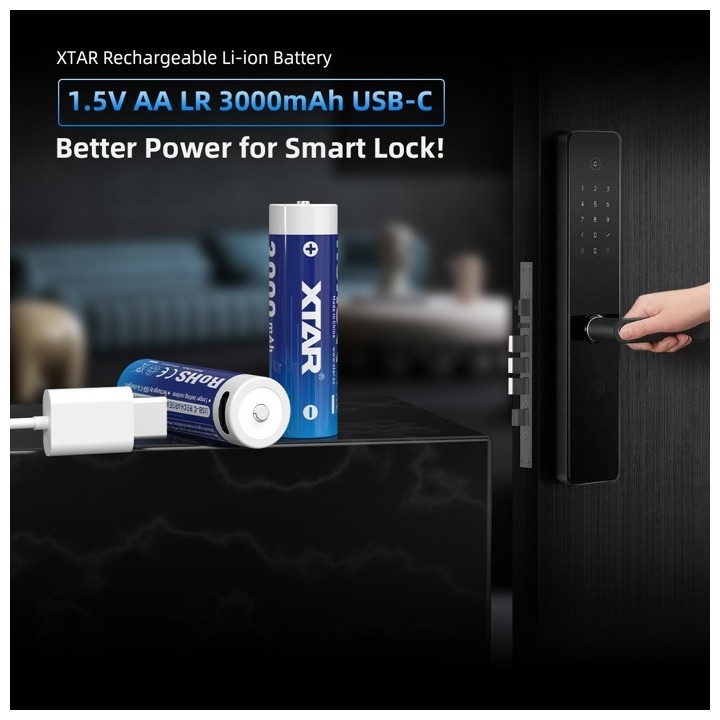 4 STUKS XTAR 14500 AA 1,5V. 3000mAh protected USB-C