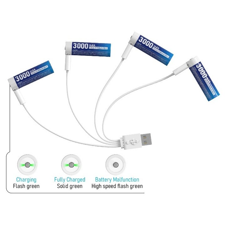 4 STUKS XTAR 14500 AA 1,5V. 3000mAh protected USB-C